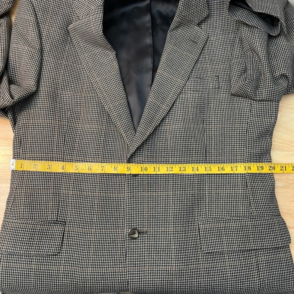 Jos. A. Bank Mens 40R Silk Wool Houndstooth‎ Blazer Sport Coat Black White Brown